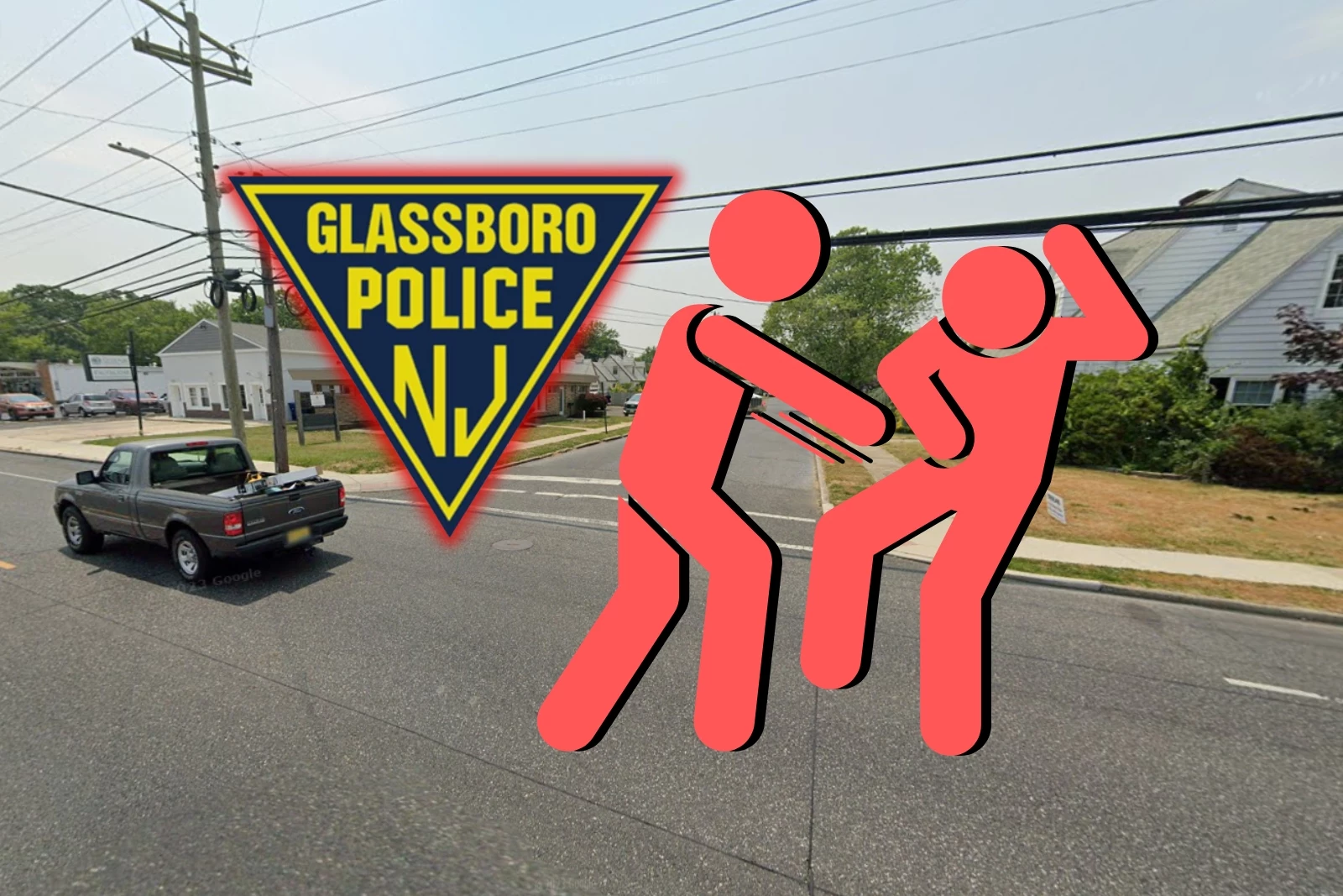 Glassboro NJ police look for street fight suspects  - Photo: Google Maps / Glassboro Police Department / Canva