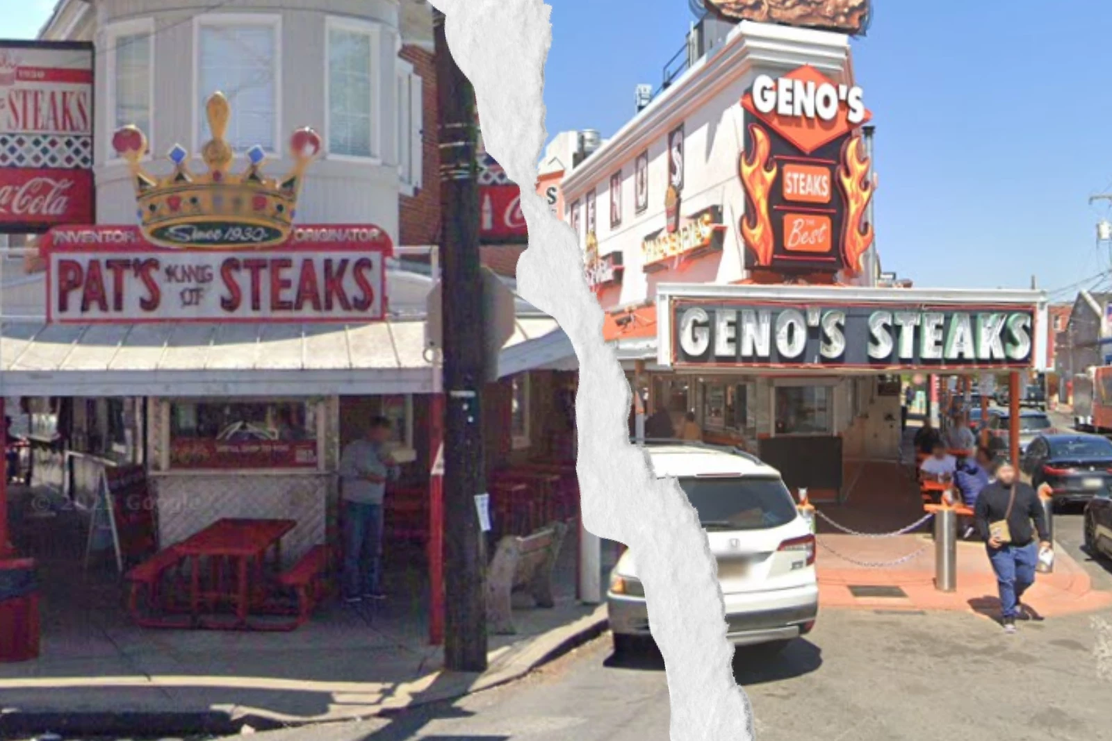 Pat's and Geno's Steaks in Philadelphia PA - Photos: Google Maps/Canva